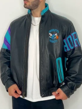 Charlotte Hornets Vintage Leather Zipper Jacket