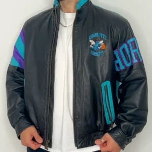 Charlotte Hornets Vintage Leather Zipper Jacket