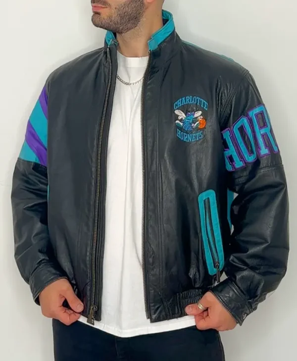 Charlotte Hornets Vintage Leather Zipper Jacket