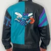 Charlotte Hornets Vintage Leather Zipper Jacket Back