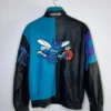 Charlotte Hornets Vintage Leather Zipper Jacket Full Back