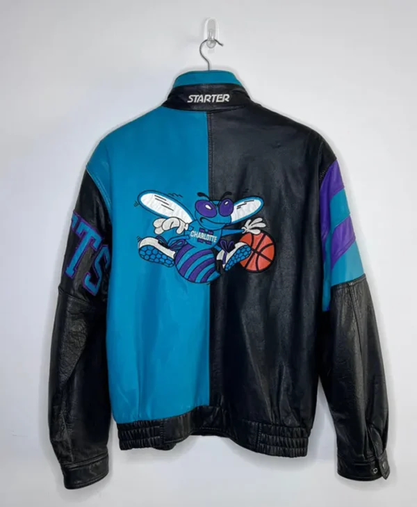 Charlotte Hornets Vintage Leather Zipper Jacket Full Back