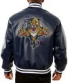 Chesley Florida Panthers Navy Varsity Leather Jacket Back