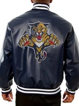 Chesley Florida Panthers Navy Varsity Leather Jacket Back