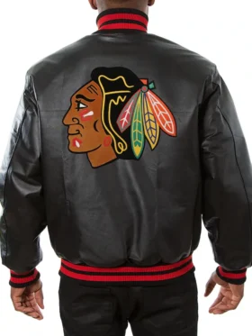 Chicago Blackhawks Black Leather Jacket Back