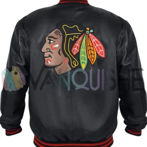 Chicago Blackhawks Black Leather Jacket bacvk
