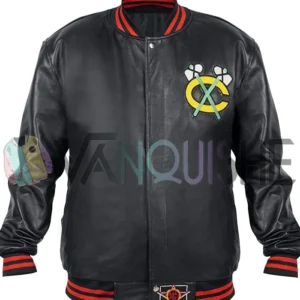 Chicago Blackhawks Black Leather Jacket front