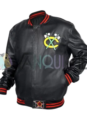 Chicago Blackhawks Black Leather Jacket left