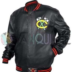 Chicago Blackhawks Black Leather Jacket left