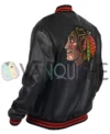 Chicago Blackhawks Black Leather Jacket left back