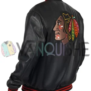 Chicago Blackhawks Black Leather Jacket left back