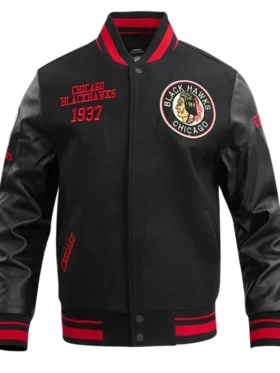 Chicago Blackhawks Black Letterman Jacket