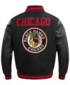 Chicago Blackhawks Black Letterman Jacket Back