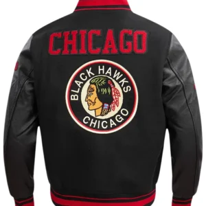 Chicago Blackhawks Black Letterman Jacket Back