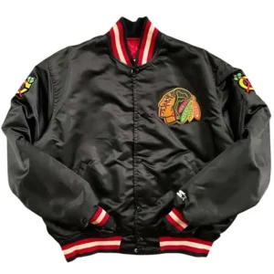 Chicago Blackhawks Black Satin Jacket