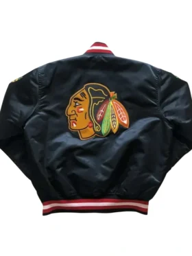 Chicago Blackhawks Black Satin Jacket Back