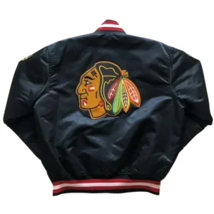 Chicago Blackhawks Black Satin Jacket Back