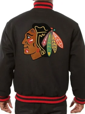 Chicago Blackhawks Black Wool Jacket Back