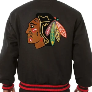Chicago Blackhawks Black Wool Jacket Back