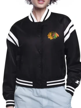 Chicago Blackhawks Printed Logo Satin Jacket