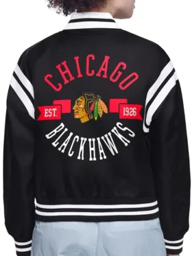 Chicago Blackhawks Printed Logo Satin Jacket Back