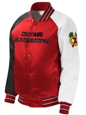 Chicago Blackhawks Red And White Satin Jacket
