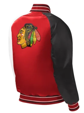 Chicago Blackhawks Red And White Satin Jacket Back