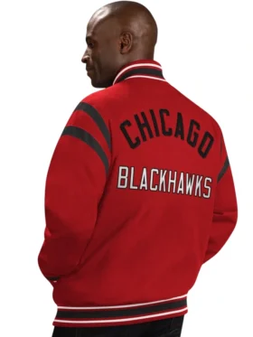 Chicago Blackhawks Red Bomber Jacket Back