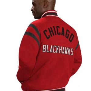 Chicago Blackhawks Red Bomber Jacket Back