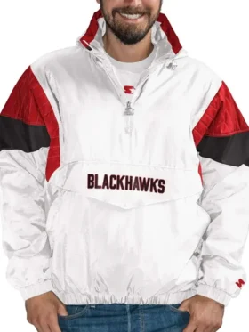 Chicago Blackhawks White Half Zip Pullover Jacket