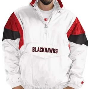 Chicago Blackhawks White Half Zip Pullover Jacket