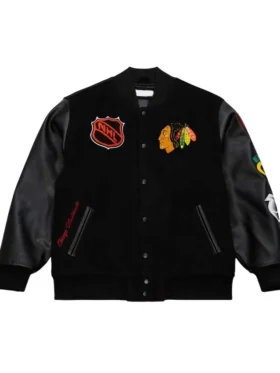 Chicago Blackhawks Wool And Leather Black Varsity Jacket