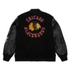Chicago Blackhawks Wool And Leather Black Varsity Jacket Back