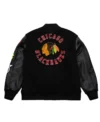 Chicago Blackhawks Wool And Leather Black Varsity Jacket Back