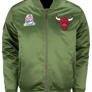 Chicago Bulls Green Satin Bomber Jacket
