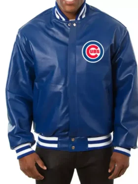 Chicago Cubs Navy Blue Leather Bomber Jacket