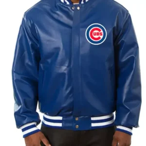 Chicago Cubs Navy Blue Leather Bomber Jacket