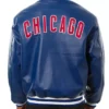 Chicago Cubs Navy Blue Leather Bomber Jacket Back