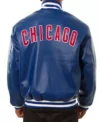 Chicago Cubs Navy Blue Leather Bomber Jacket Back