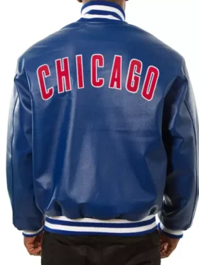 Chicago Cubs Navy Blue Leather Bomber Jacket Back
