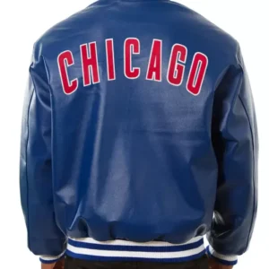 Chicago Cubs Navy Blue Leather Bomber Jacket Back