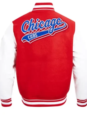 Chicago Cubs Red And White Wool Varsity Jacket Back