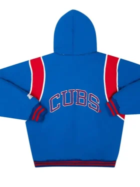 Chicago Cubs Vintage Bomber Hooded Starter Jacket Back