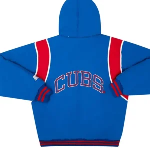 Chicago Cubs Vintage Bomber Hooded Starter Jacket Back