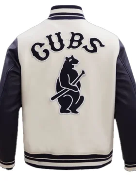Chicago Cubs White And Black Varsity Wool Jacket Back
