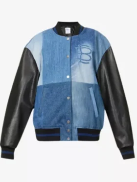 Christina Hall The Flip Off Denim Varsity Jacket For Sale