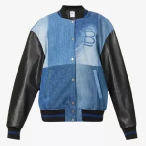 Christina Hall The Flip Off Denim Varsity Jacket For Sale