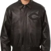 Cincinnati Reds Black Leather Bomber Jacket