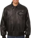 Cincinnati Reds Black Leather Bomber Jacket