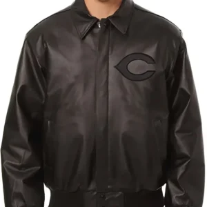 Cincinnati Reds Black Leather Bomber Jacket
